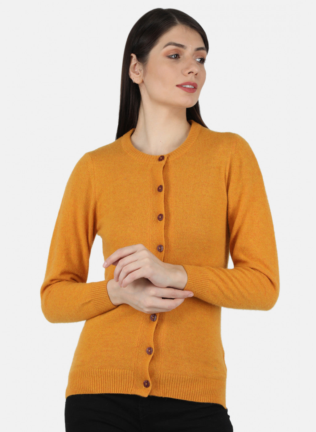 Women Yellow Solid Cardigan