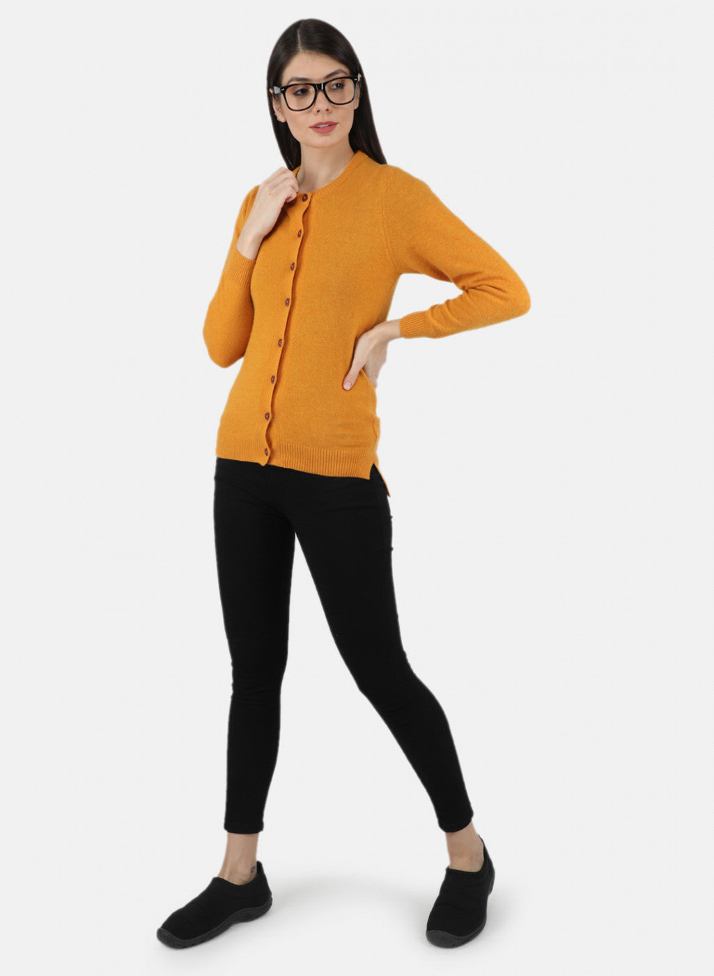 Women Yellow Solid Cardigan