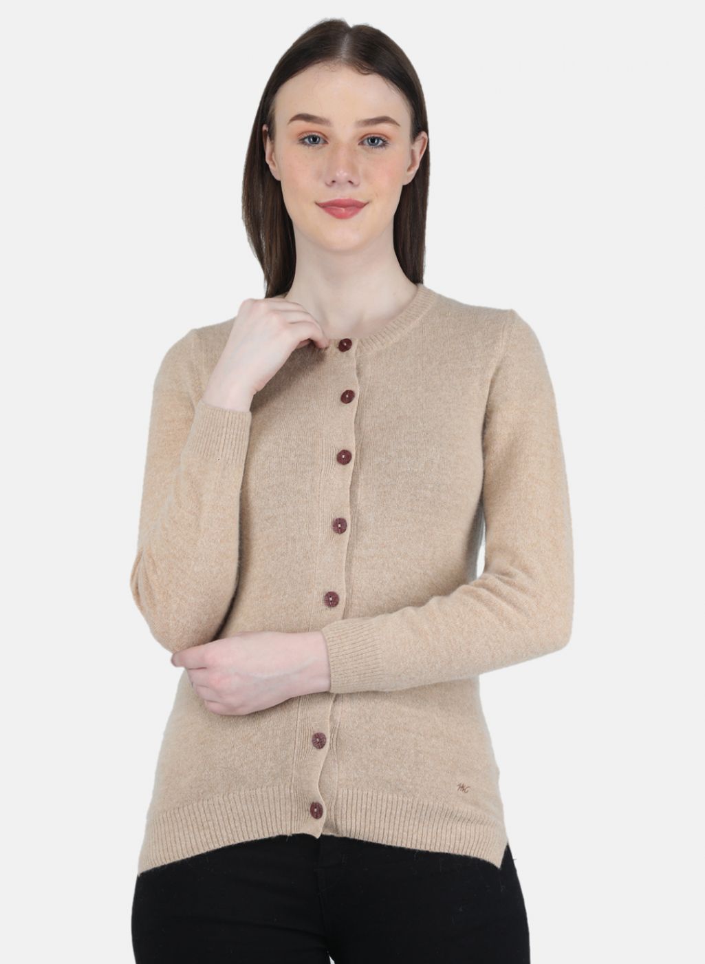 Women Beige Solid Cardigan