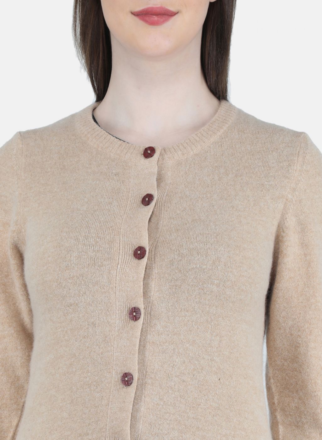 Women Beige Solid Cardigan