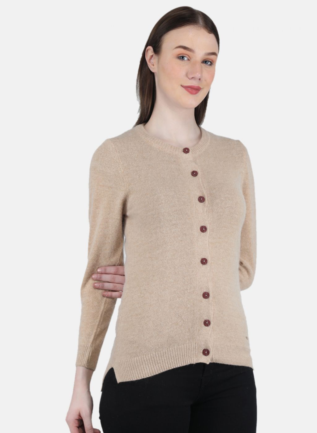 Women Beige Solid Cardigan