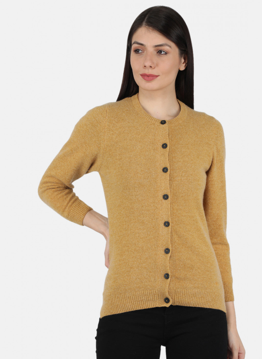 Women Mustard Solid Cardigan