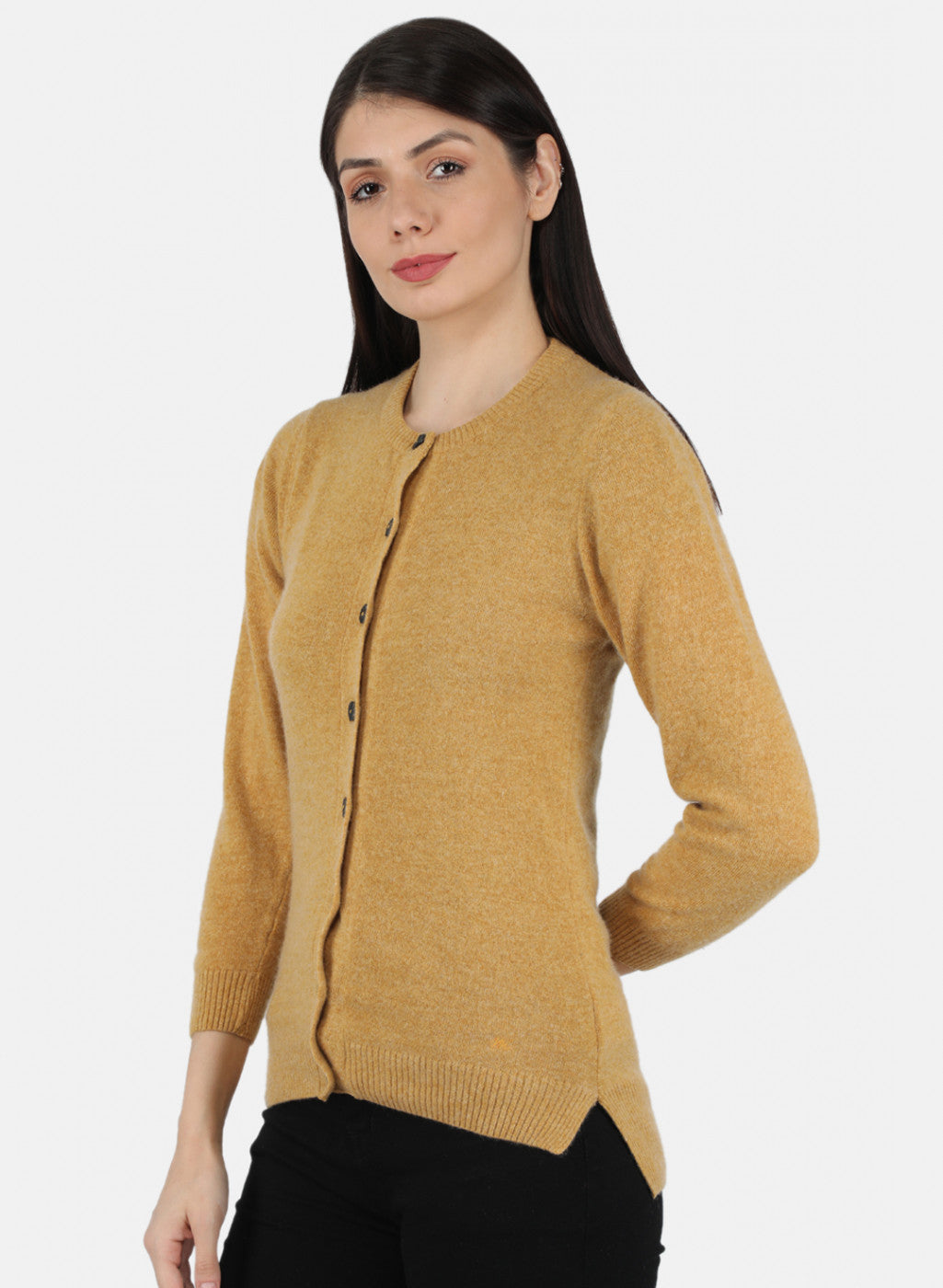 Women Mustard Solid Cardigan