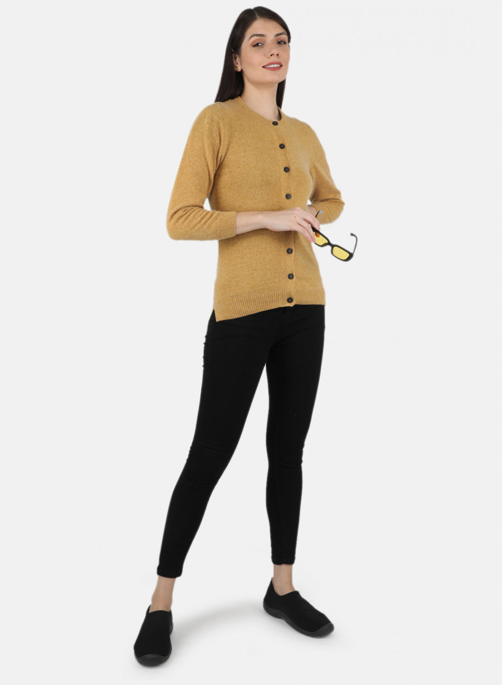 Women Mustard Solid Cardigan