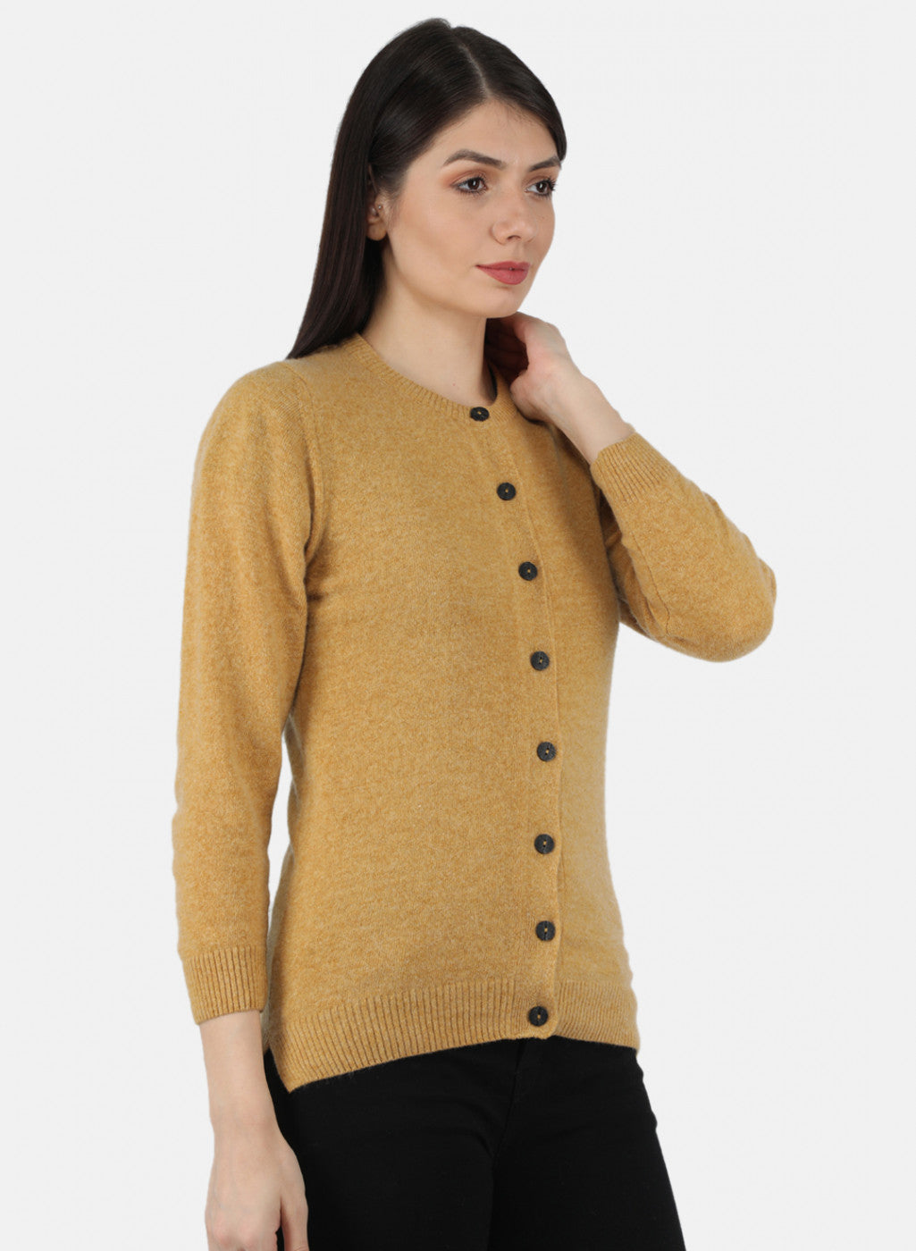 Women Mustard Solid Cardigan