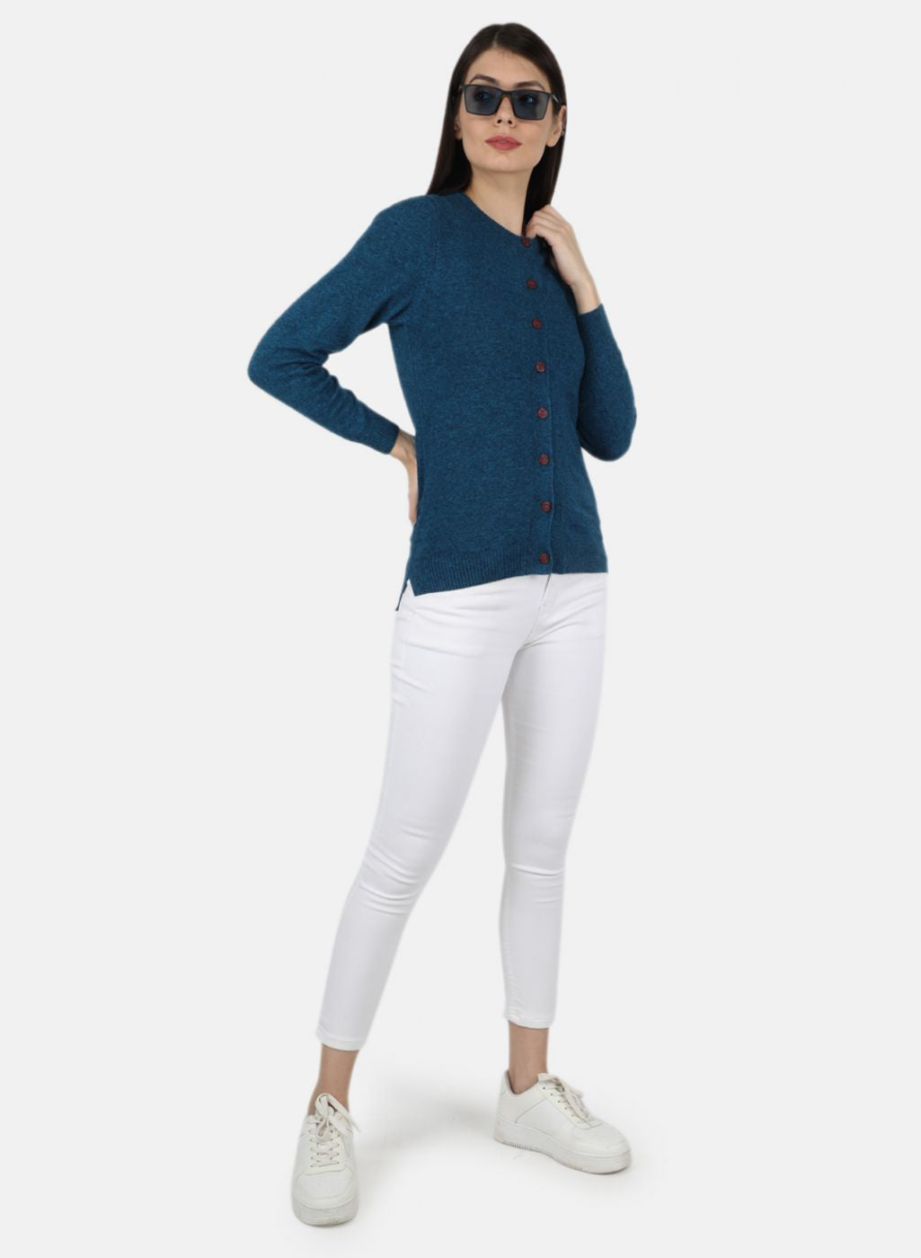 Women Blue Solid Cardigan