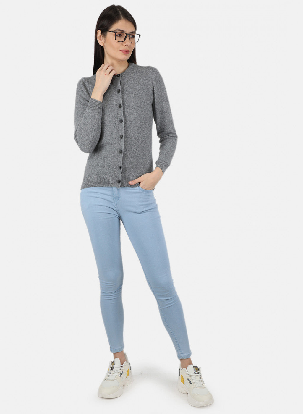 Women Grey Solid Cardigan