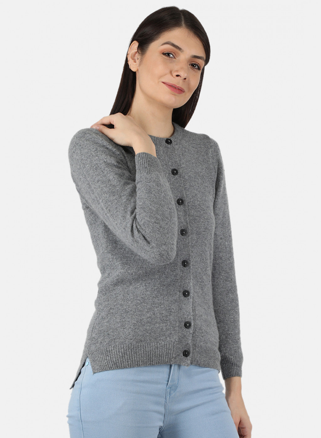 Women Grey Solid Cardigan