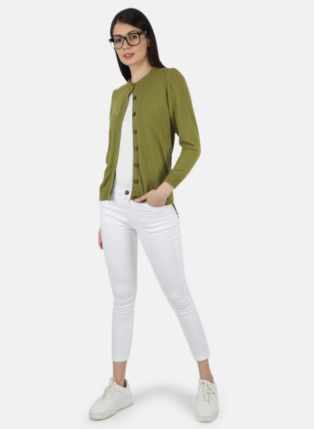 Women Green Solid Cardigan