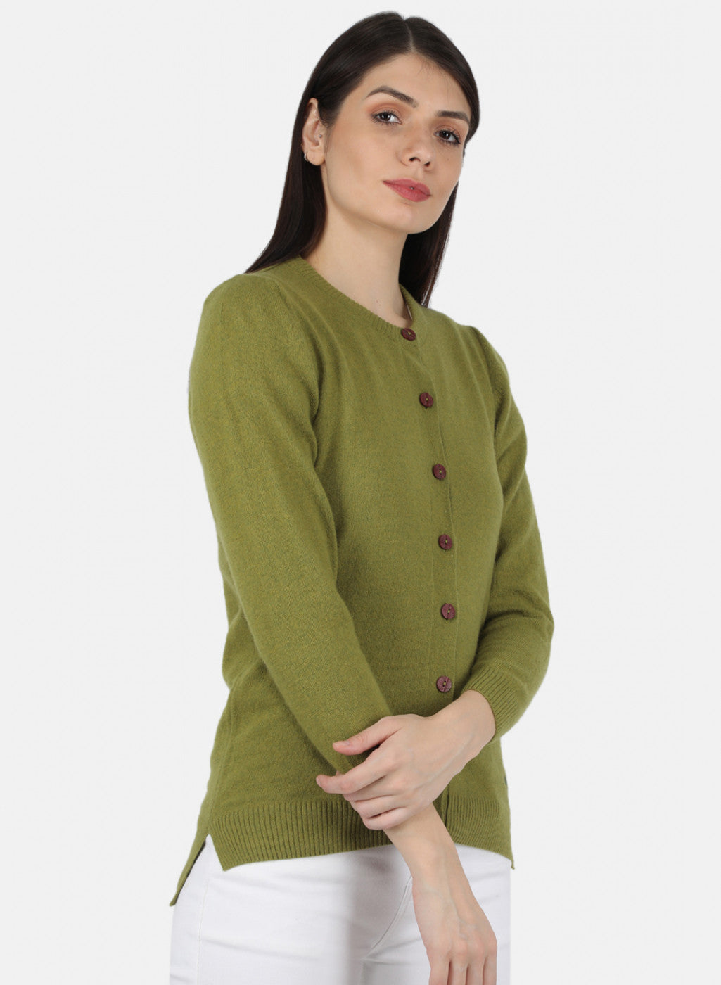 Women Green Solid Cardigan