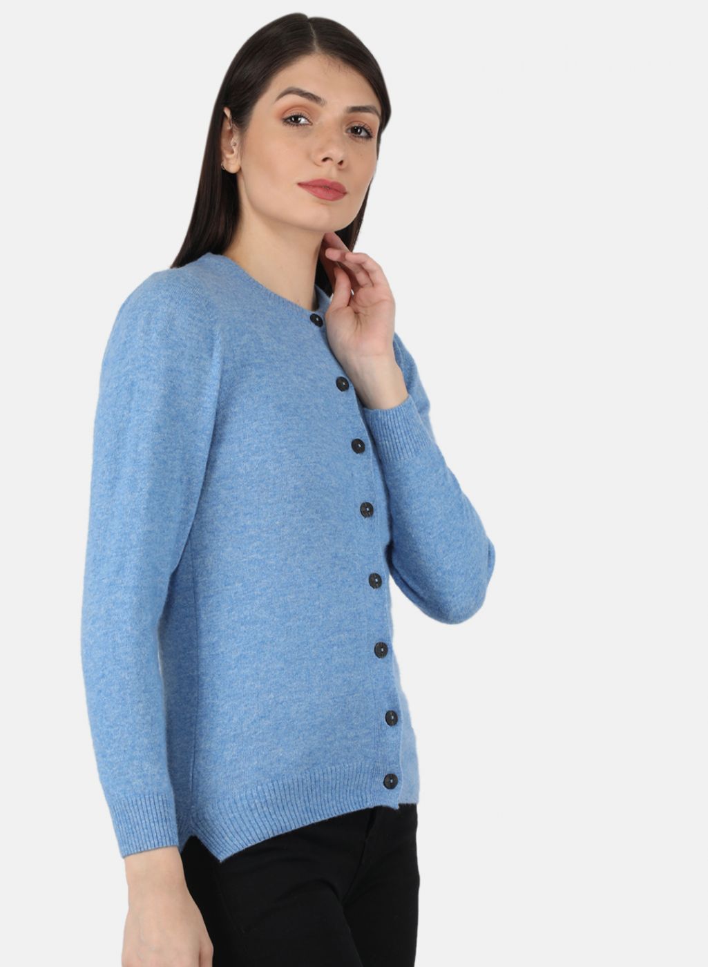 Women Blue Solid Cardigan