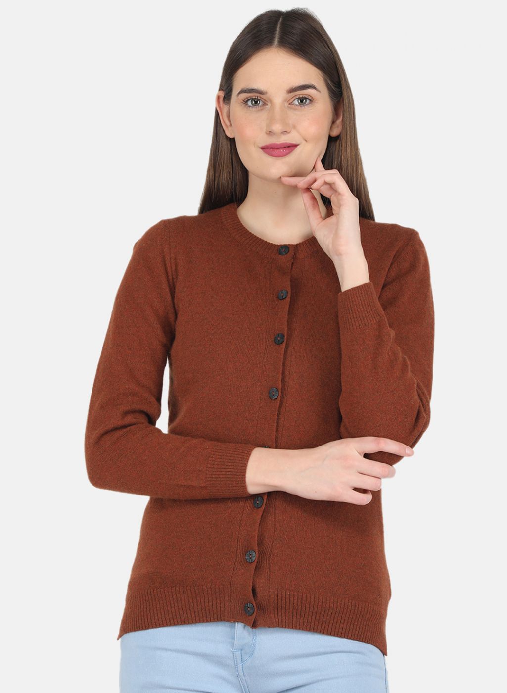 Women Brown Solid Cardigan