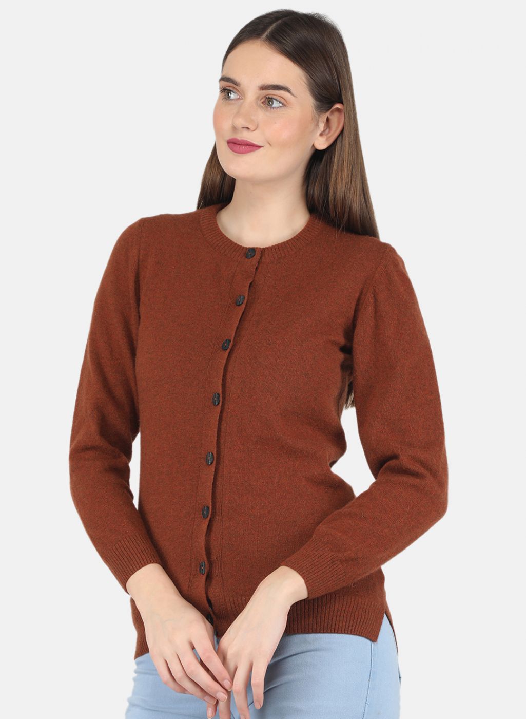 Women Brown Solid Cardigan