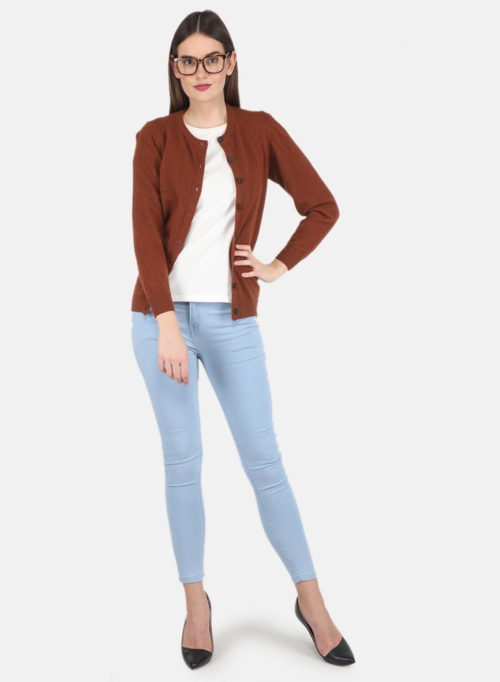 Women Brown Solid Cardigan