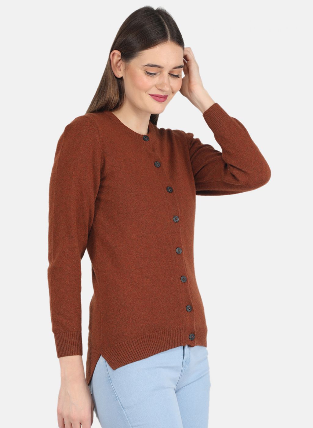 Women Brown Solid Cardigan