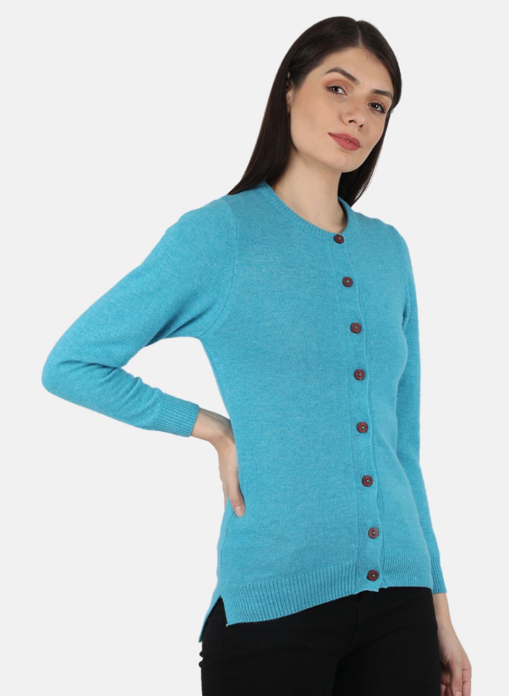 Women Blue Solid Cardigan