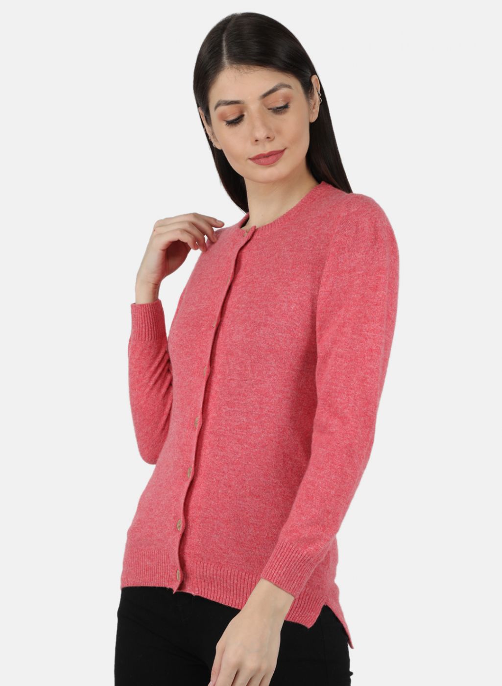 Women Pink Solid Cardigan