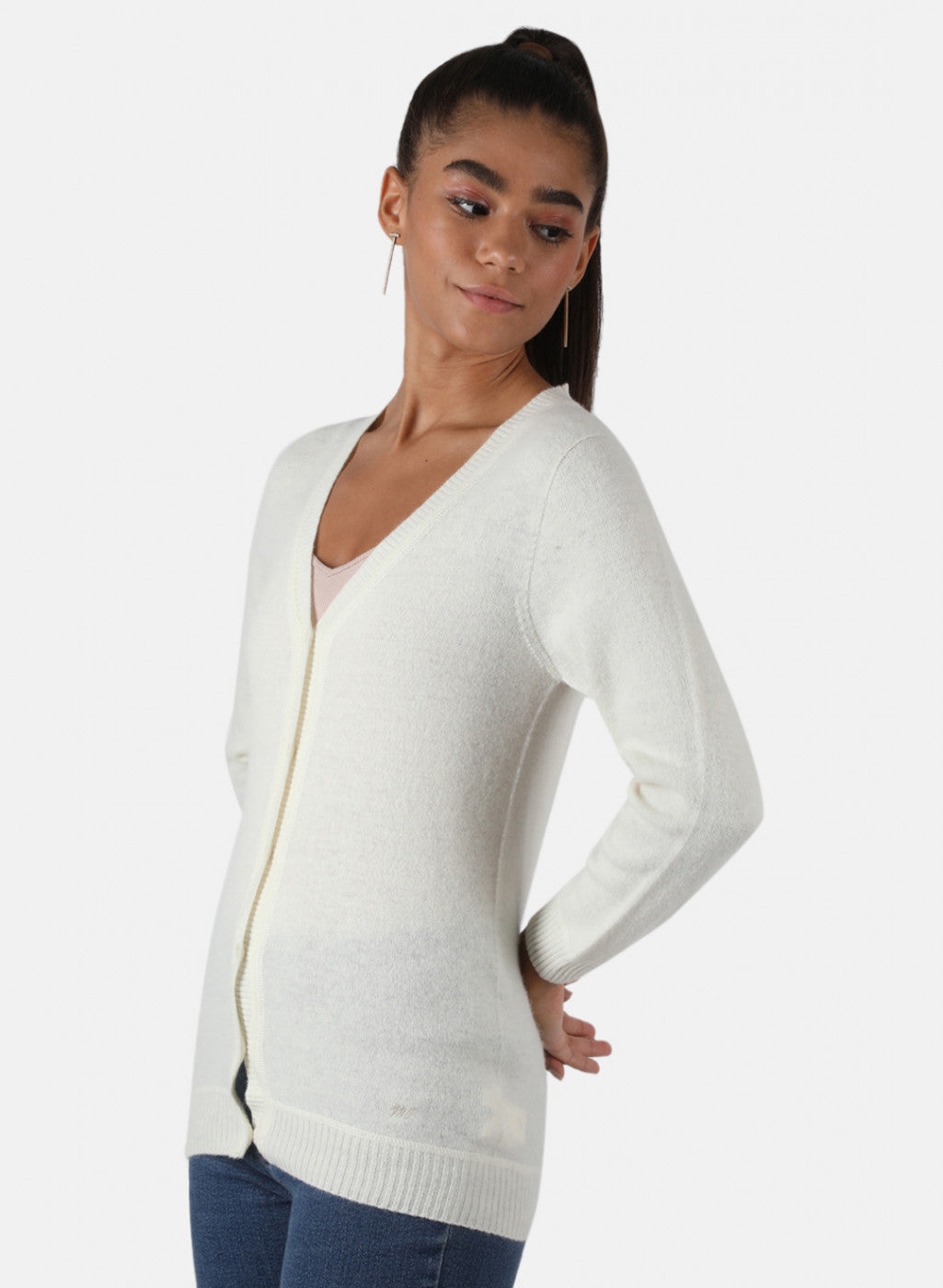 Women White Solid Cardigan