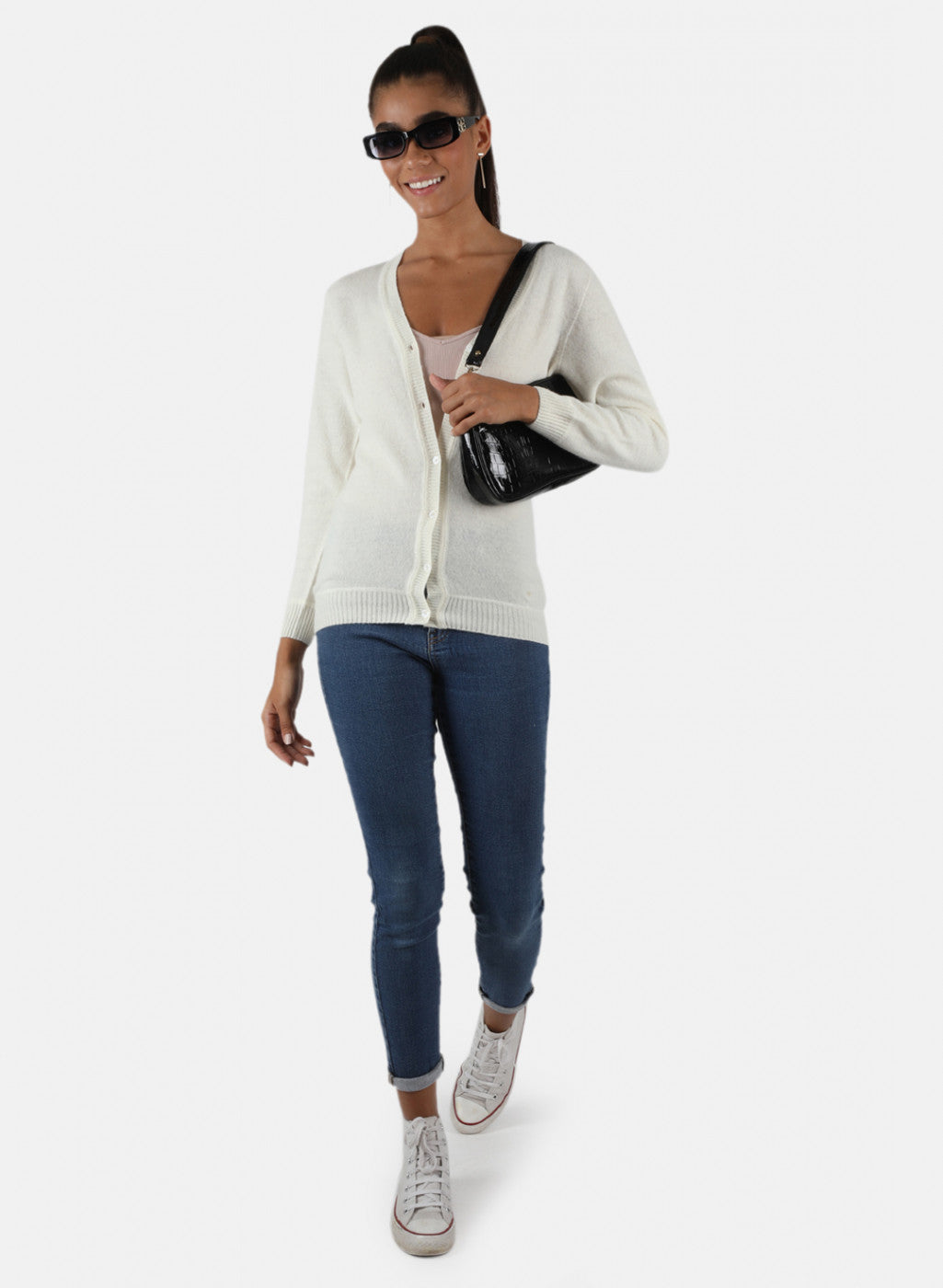 Women White Solid Cardigan