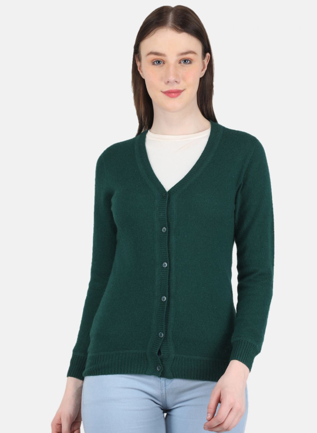 Women Green Solid Cardigan