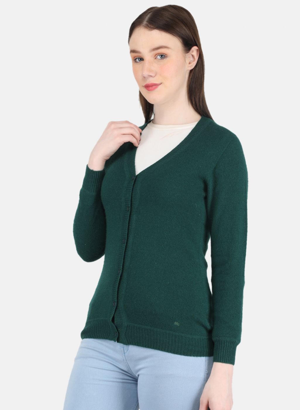 Women Green Solid Cardigan