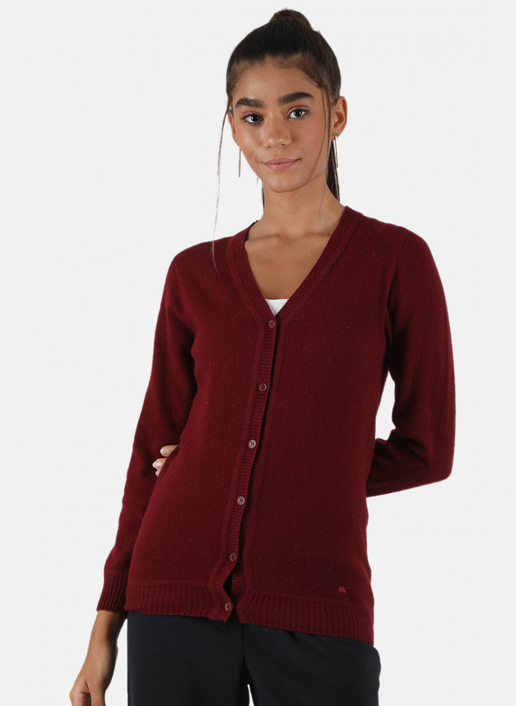 Women Maroon Solid Cardigan