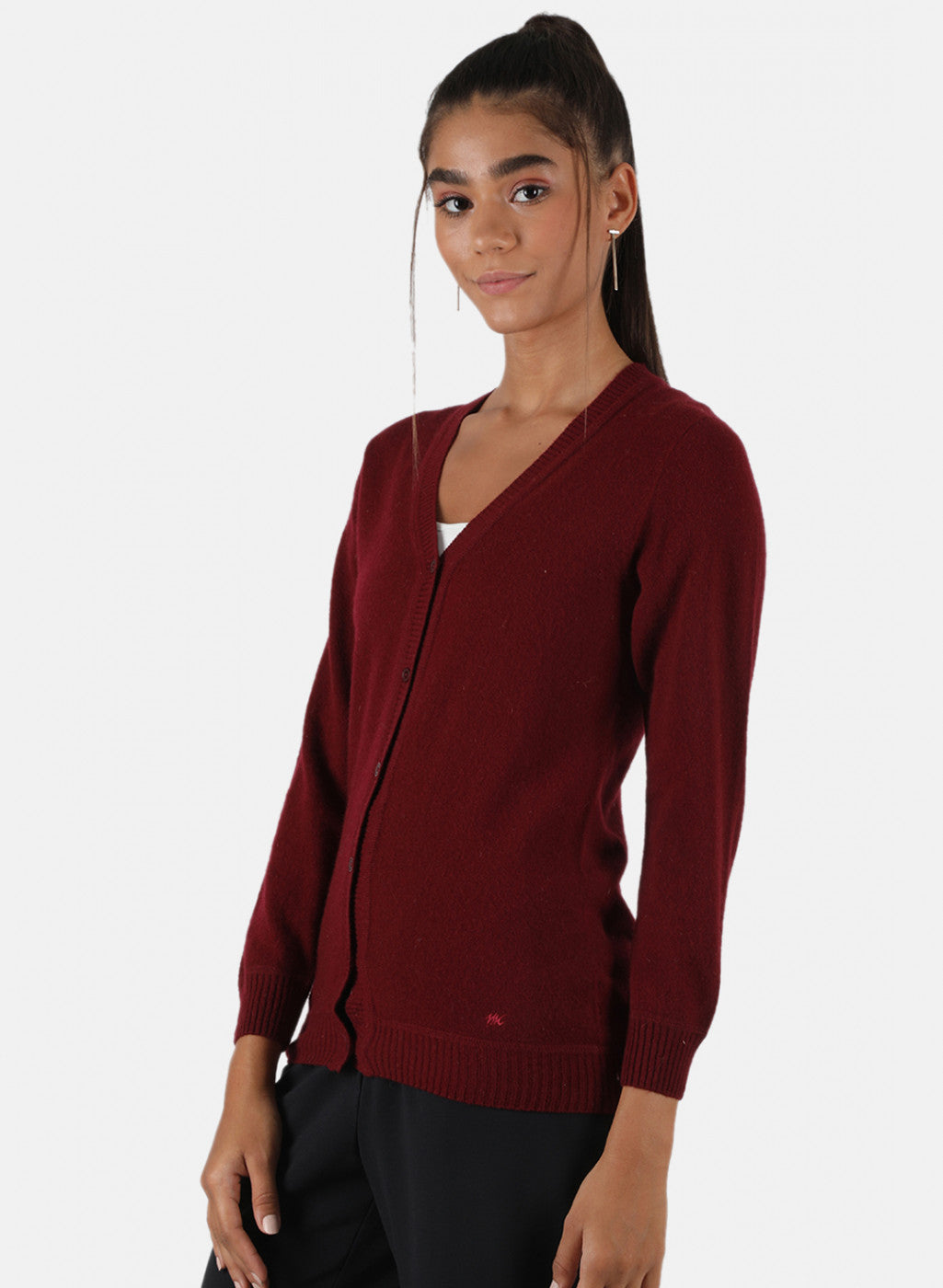 Women Maroon Solid Cardigan