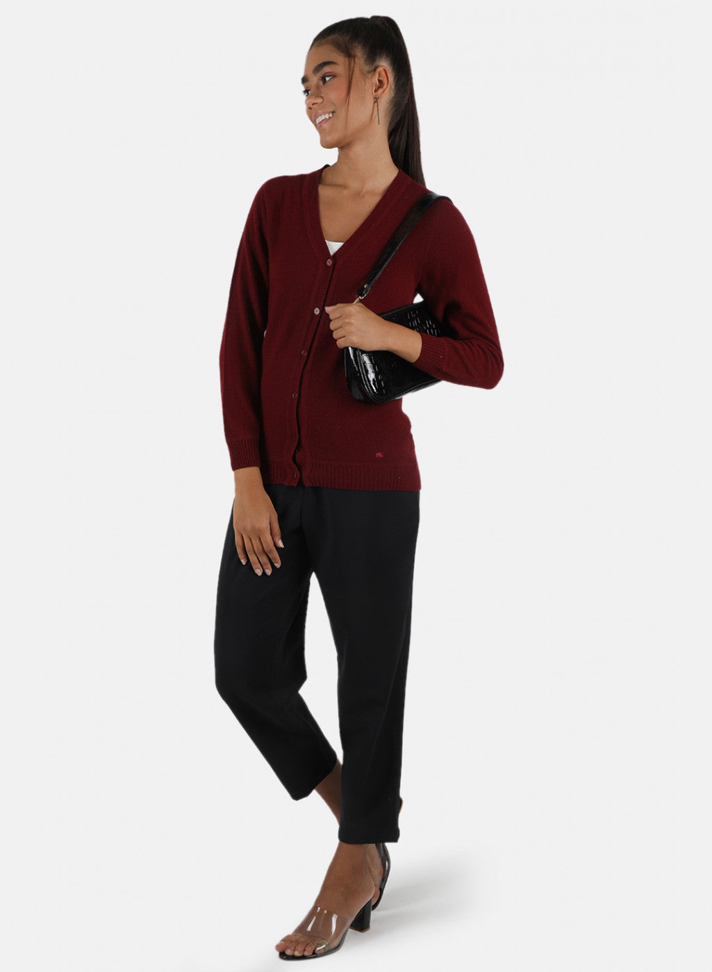 Women Maroon Solid Cardigan