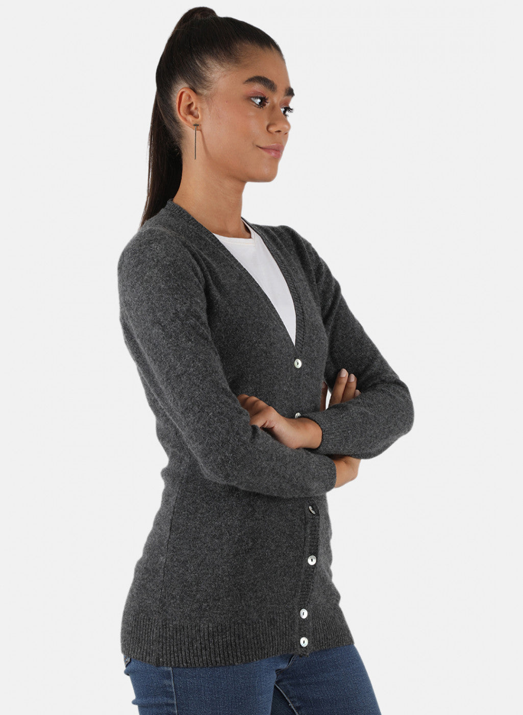 Women Grey Solid Cardigan