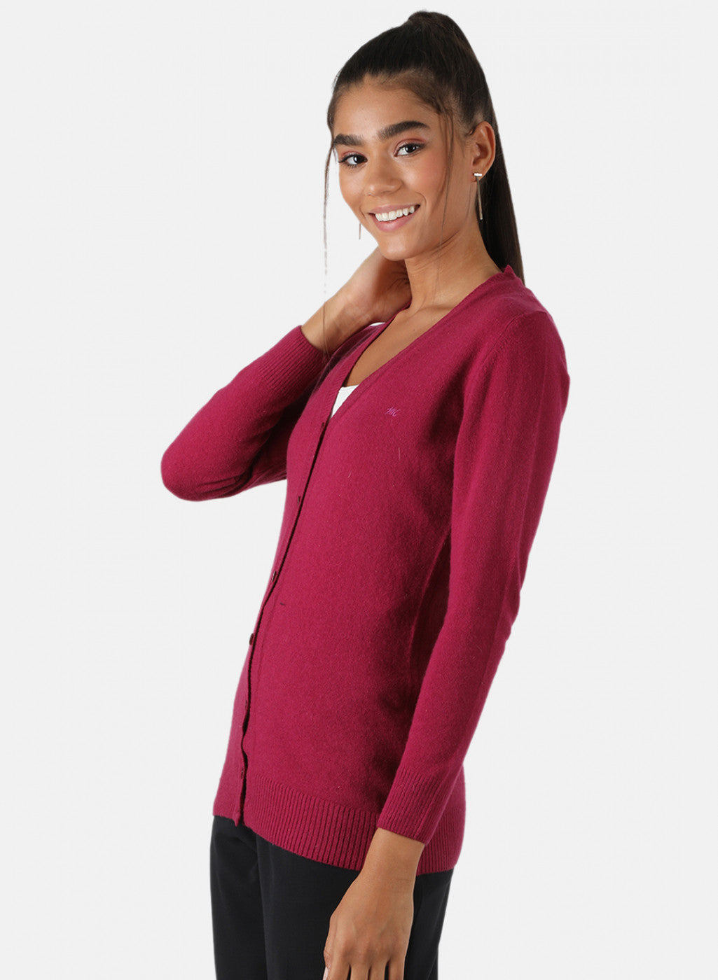 Women Pink Solid Cardigan