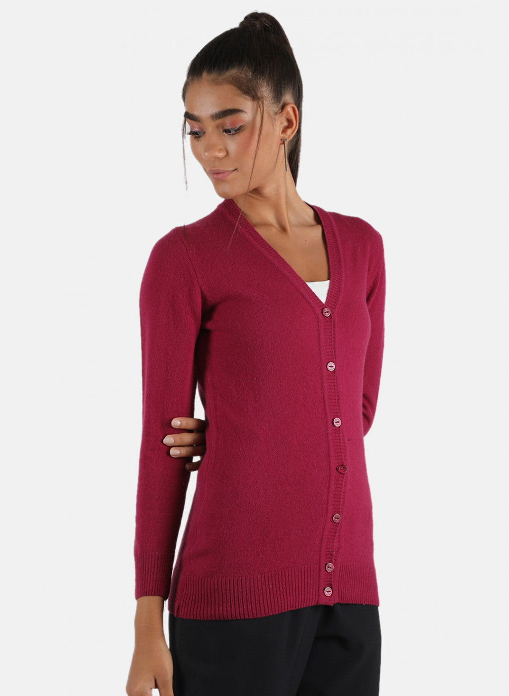 Women Pink Solid Cardigan