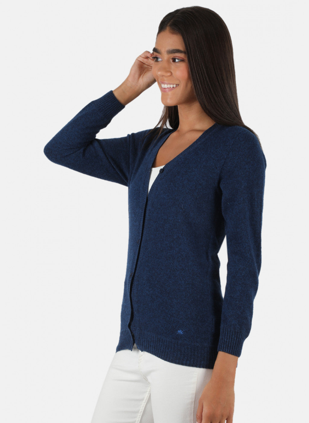 Women Blue Solid Cardigan