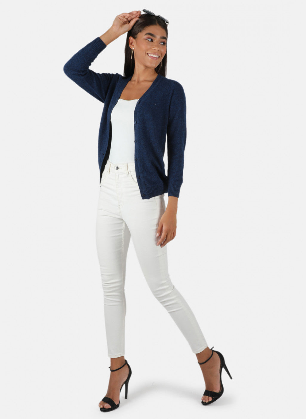 Women Blue Solid Cardigan