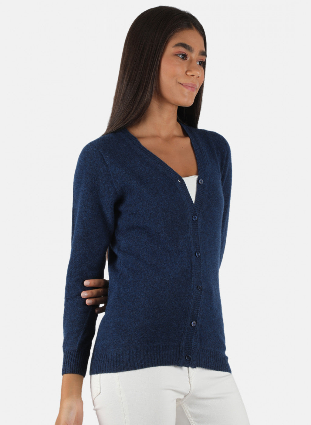 Women Blue Solid Cardigan