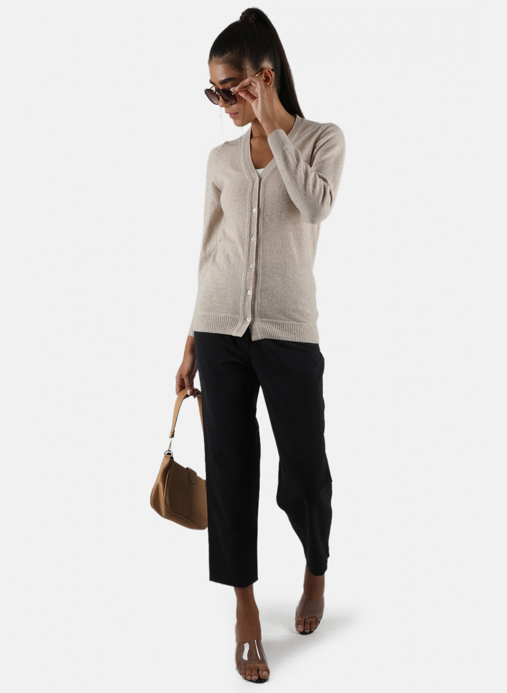 Women Beige Solid Cardigan