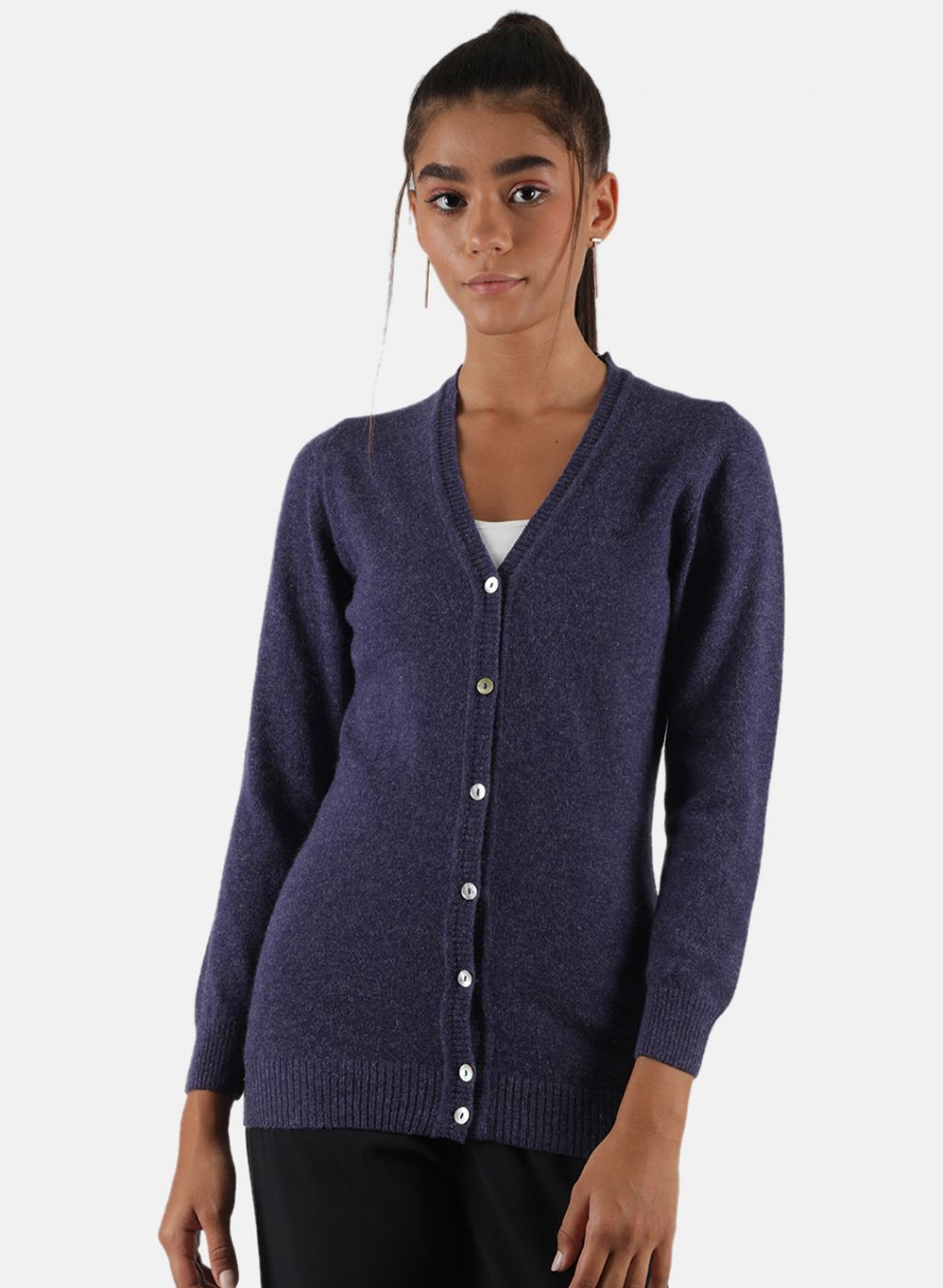 Women Purple Solid Cardigan