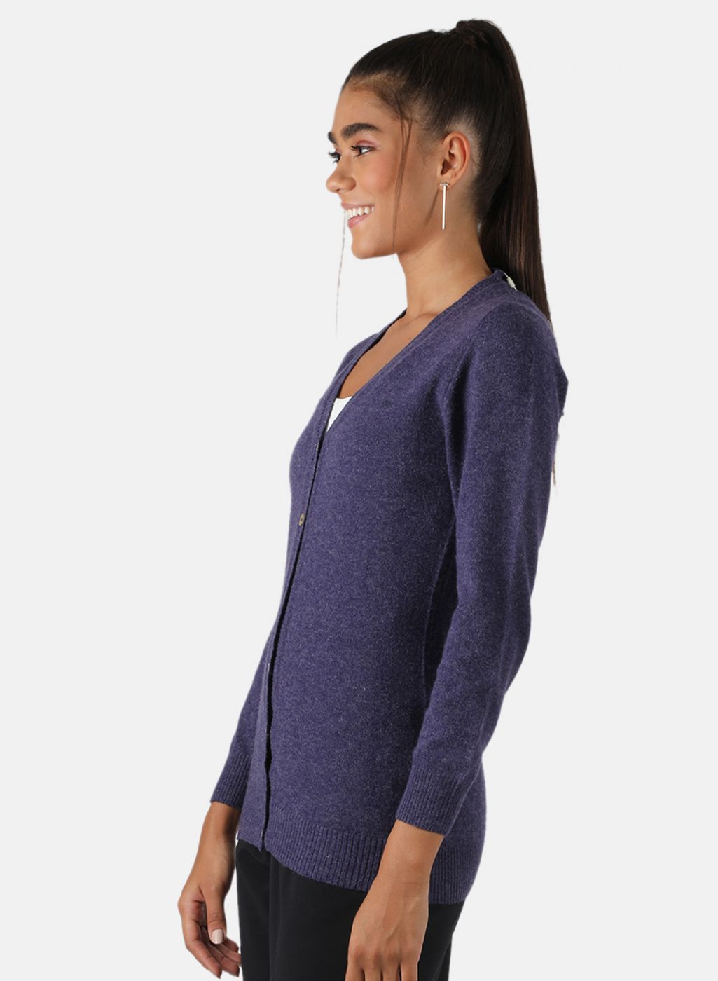 Women Purple Solid Cardigan