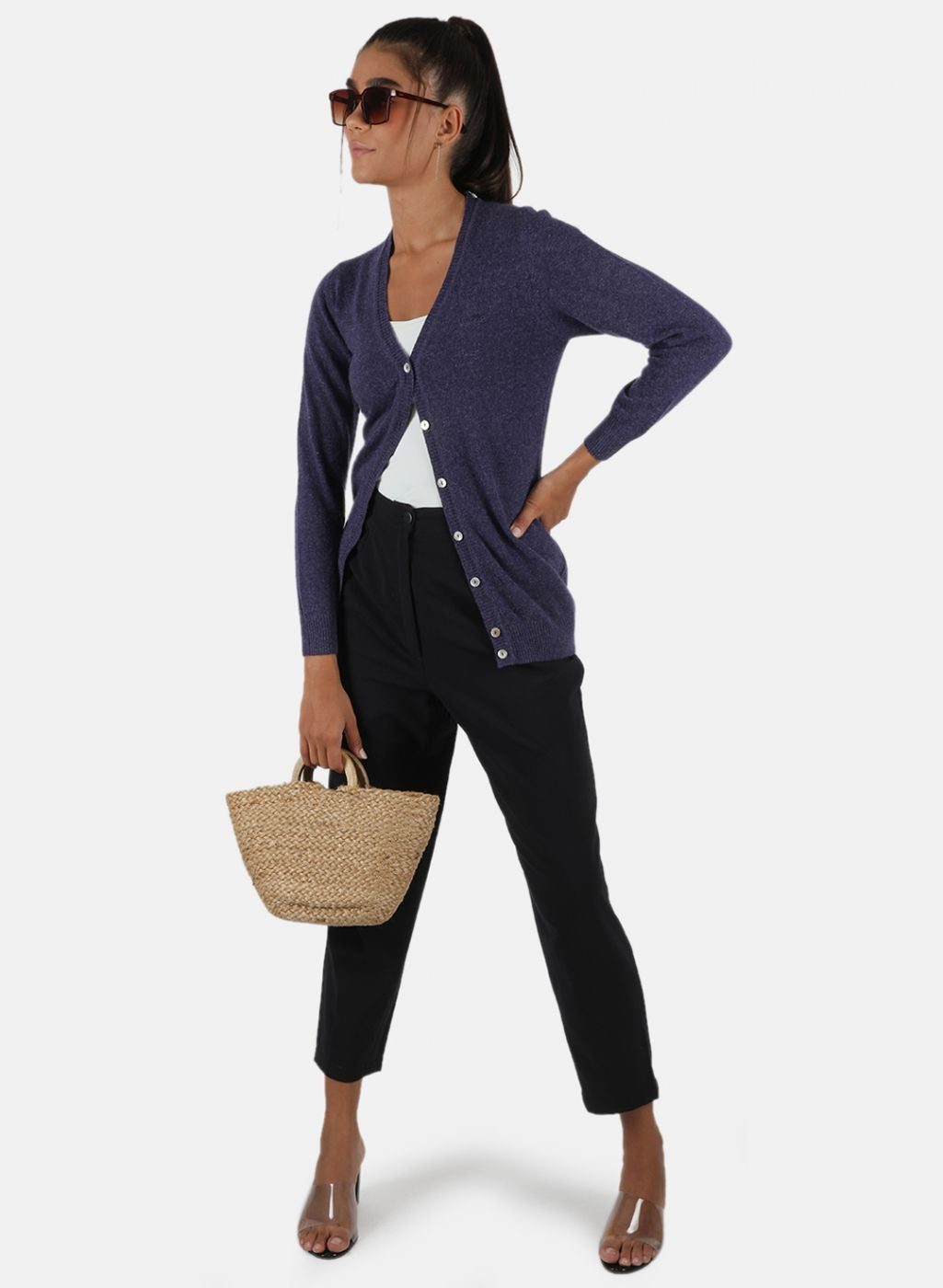 Women Purple Solid Cardigan