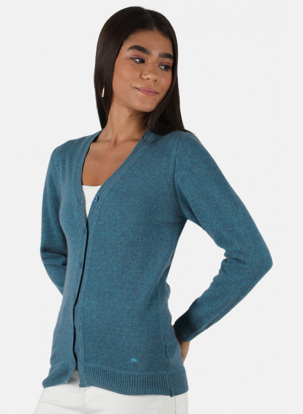 Women Teal Blue Solid Cardigan