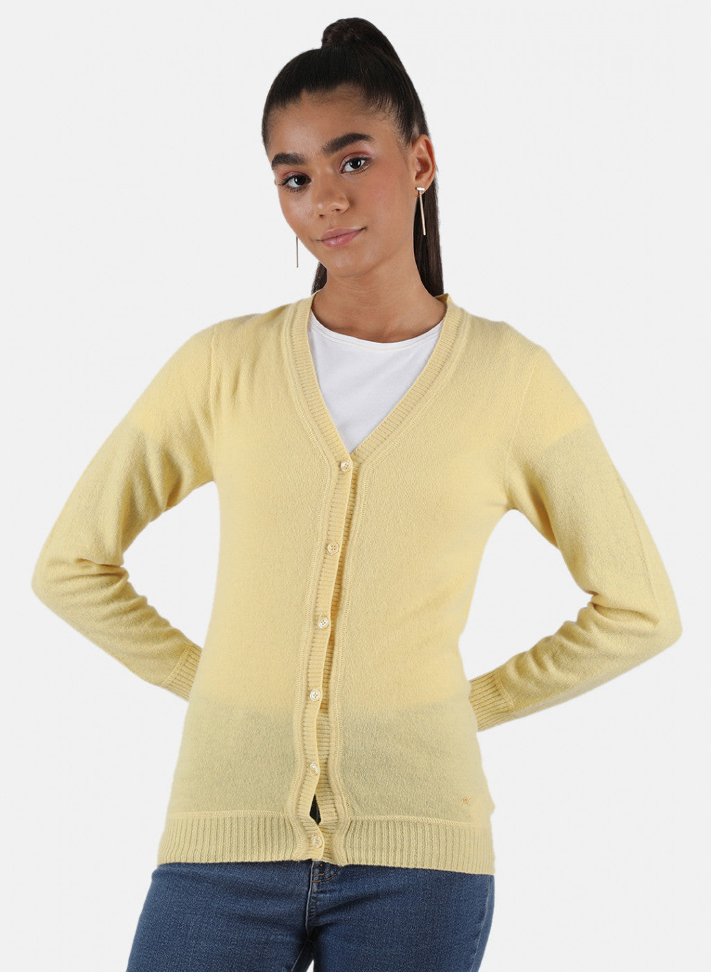 Women Yellow Solid Cardigan