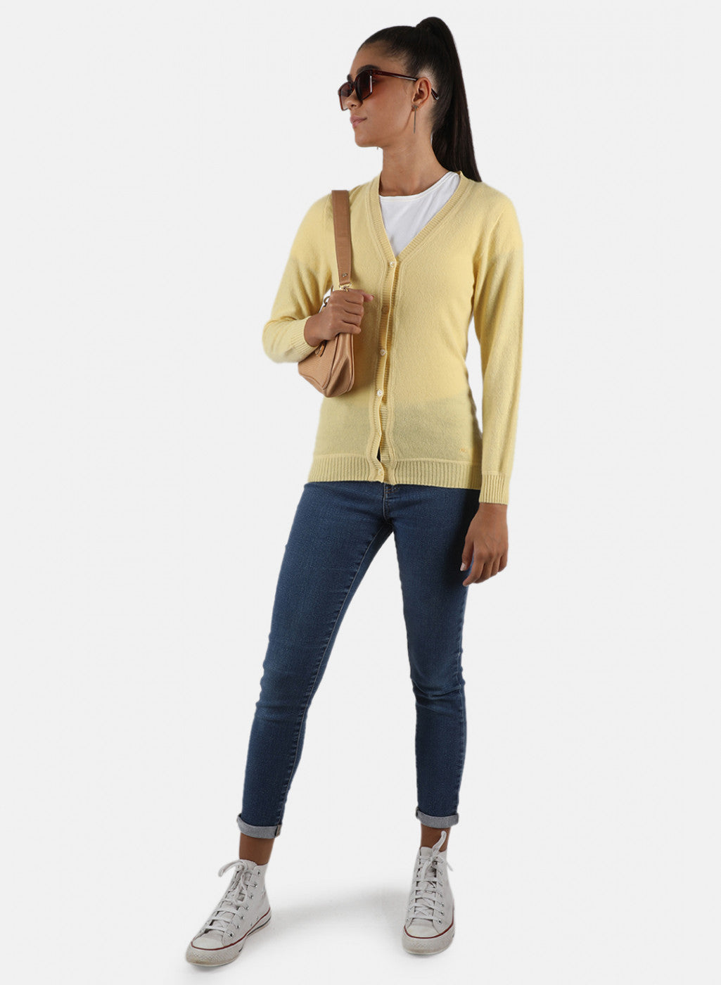 Women Yellow Solid Cardigan