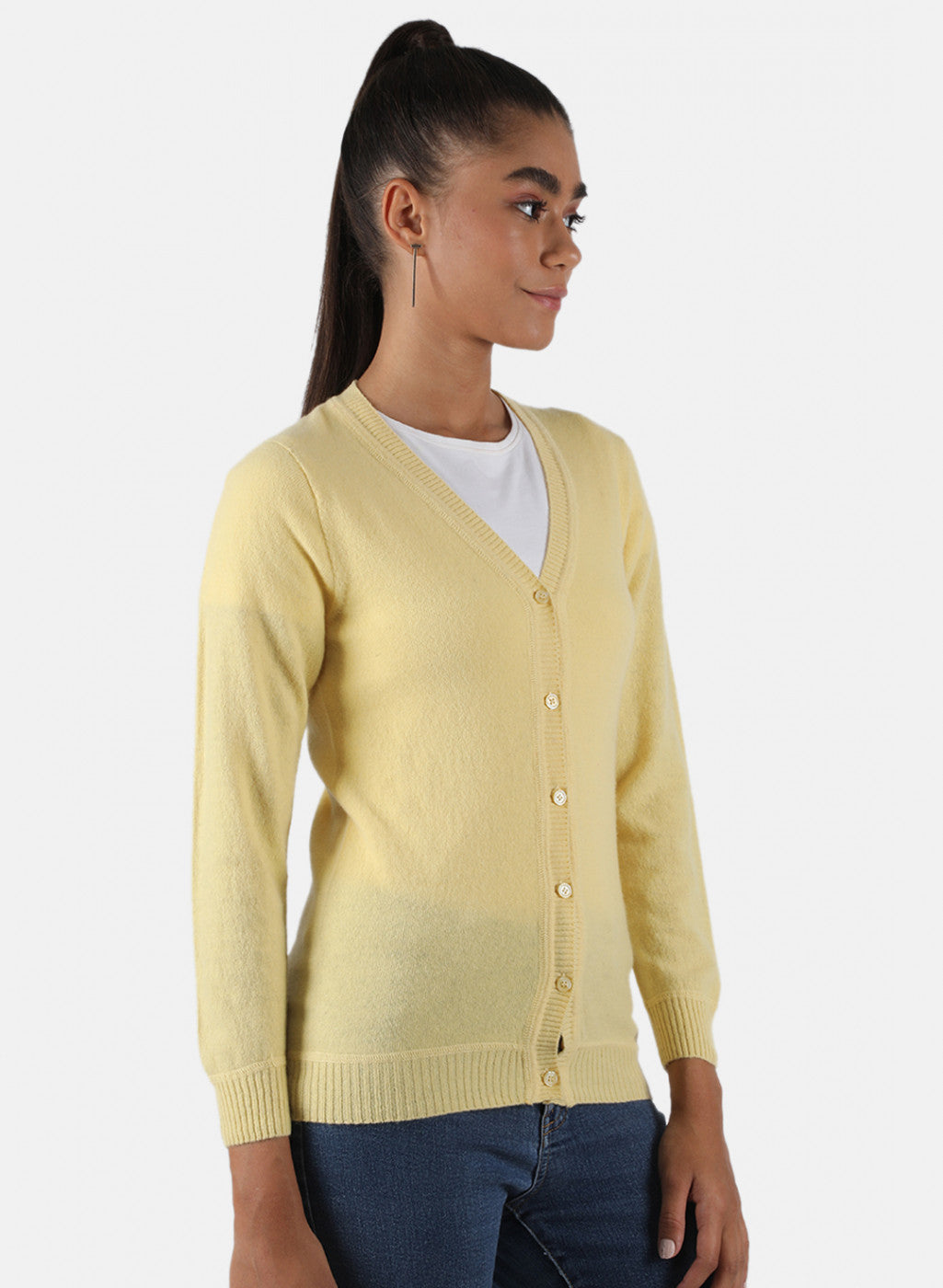 Women Yellow Solid Cardigan