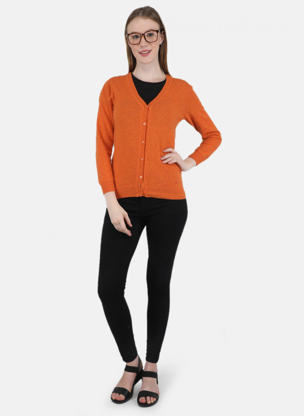 Women Orange Solid Cardigan