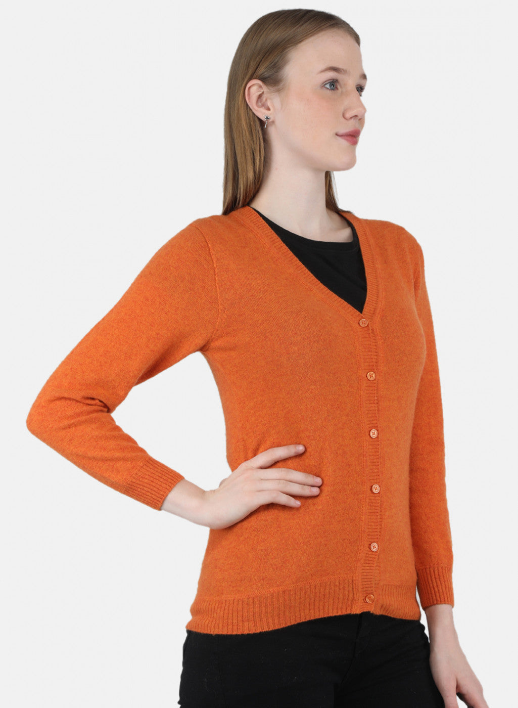 Women Orange Solid Cardigan