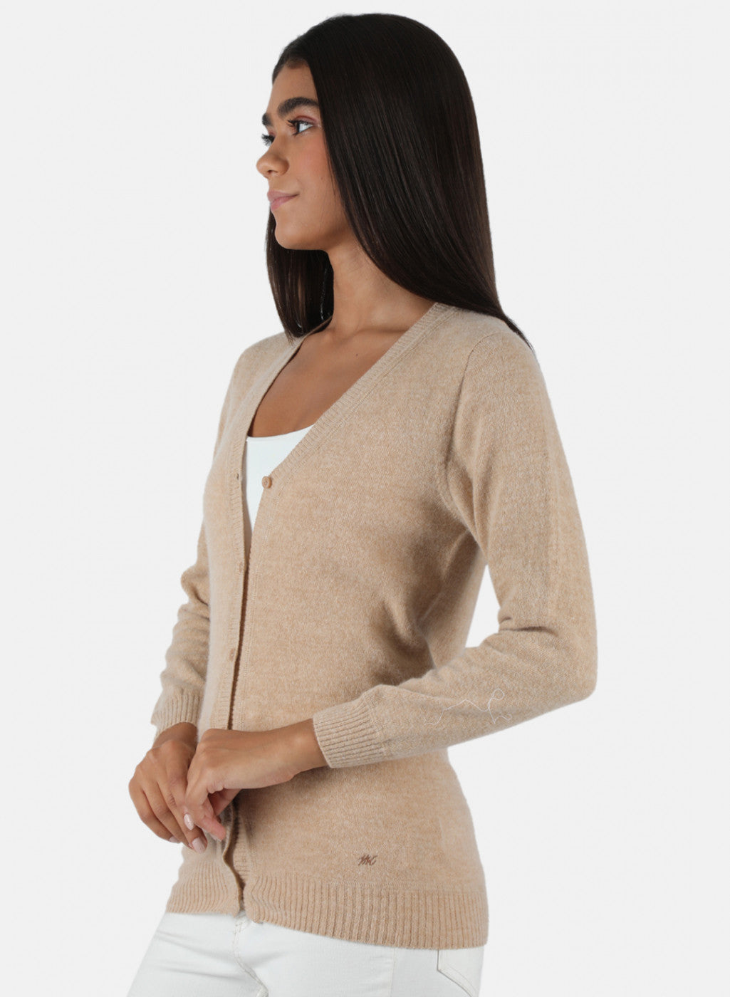 Women Beige Solid Cardigan