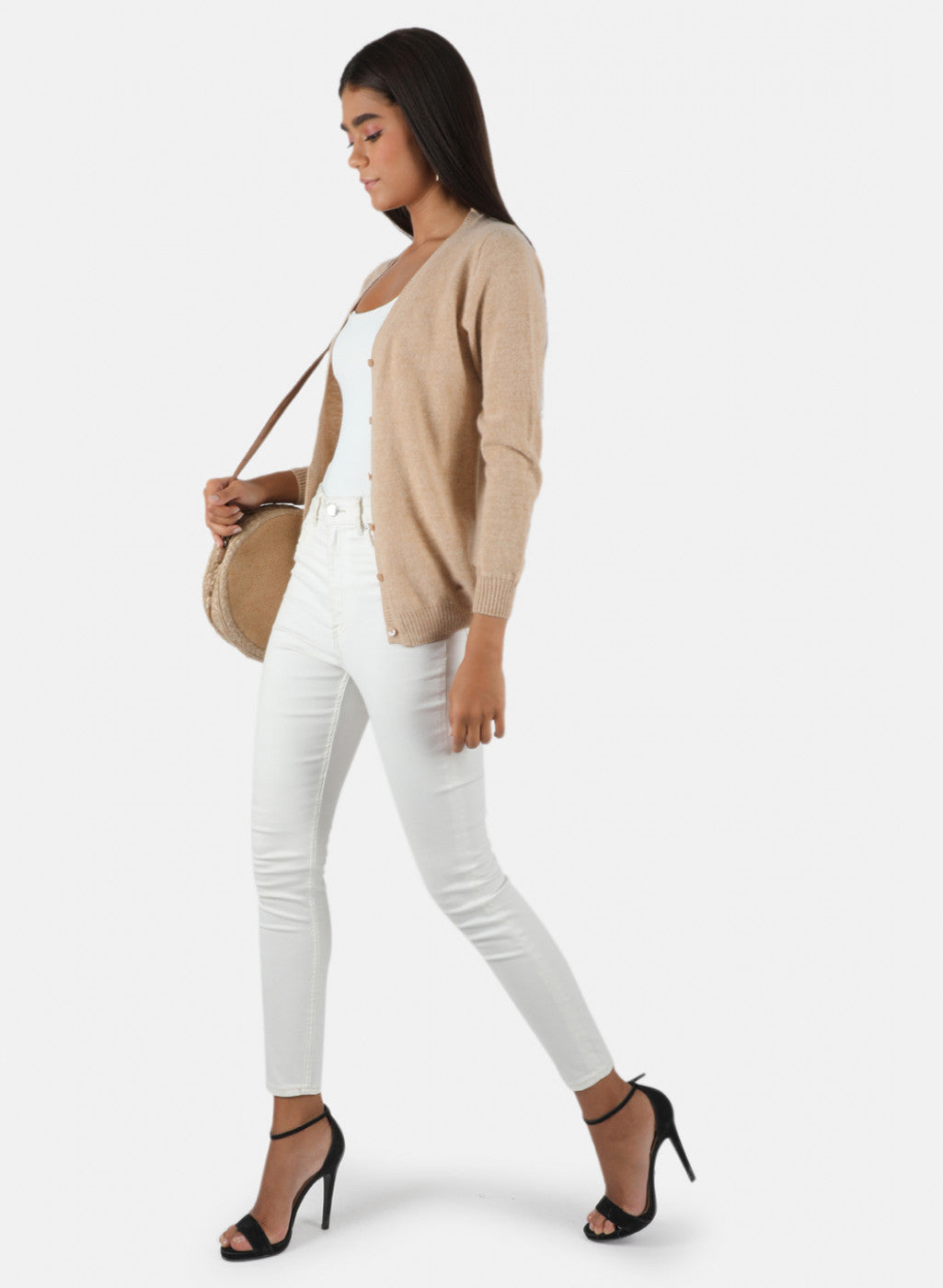 Women Beige Solid Cardigan