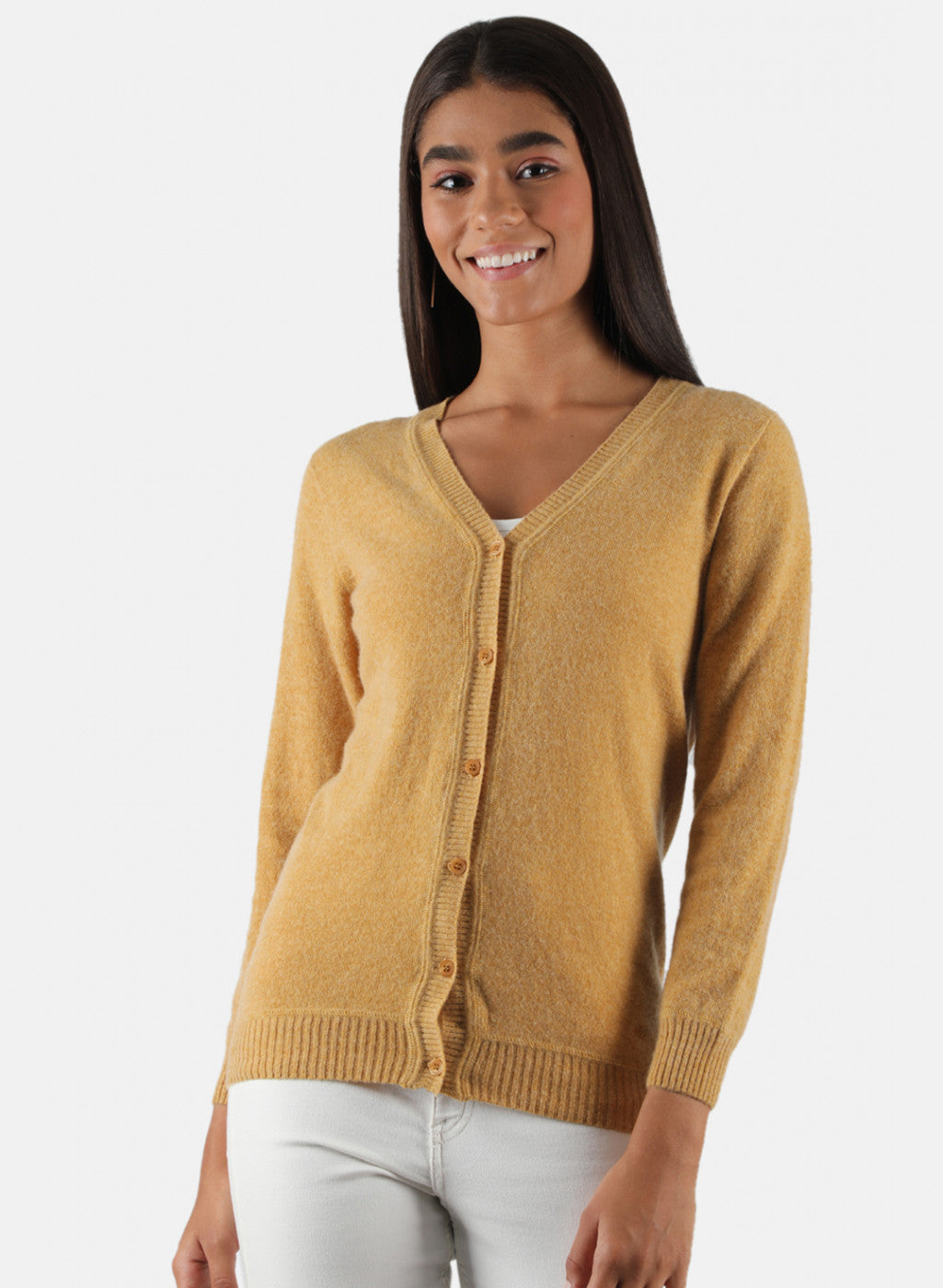 Women Mustard Solid Cardigan