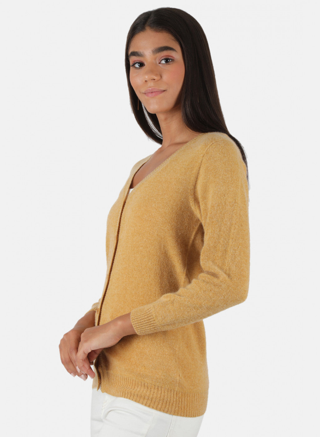 Women Mustard Solid Cardigan