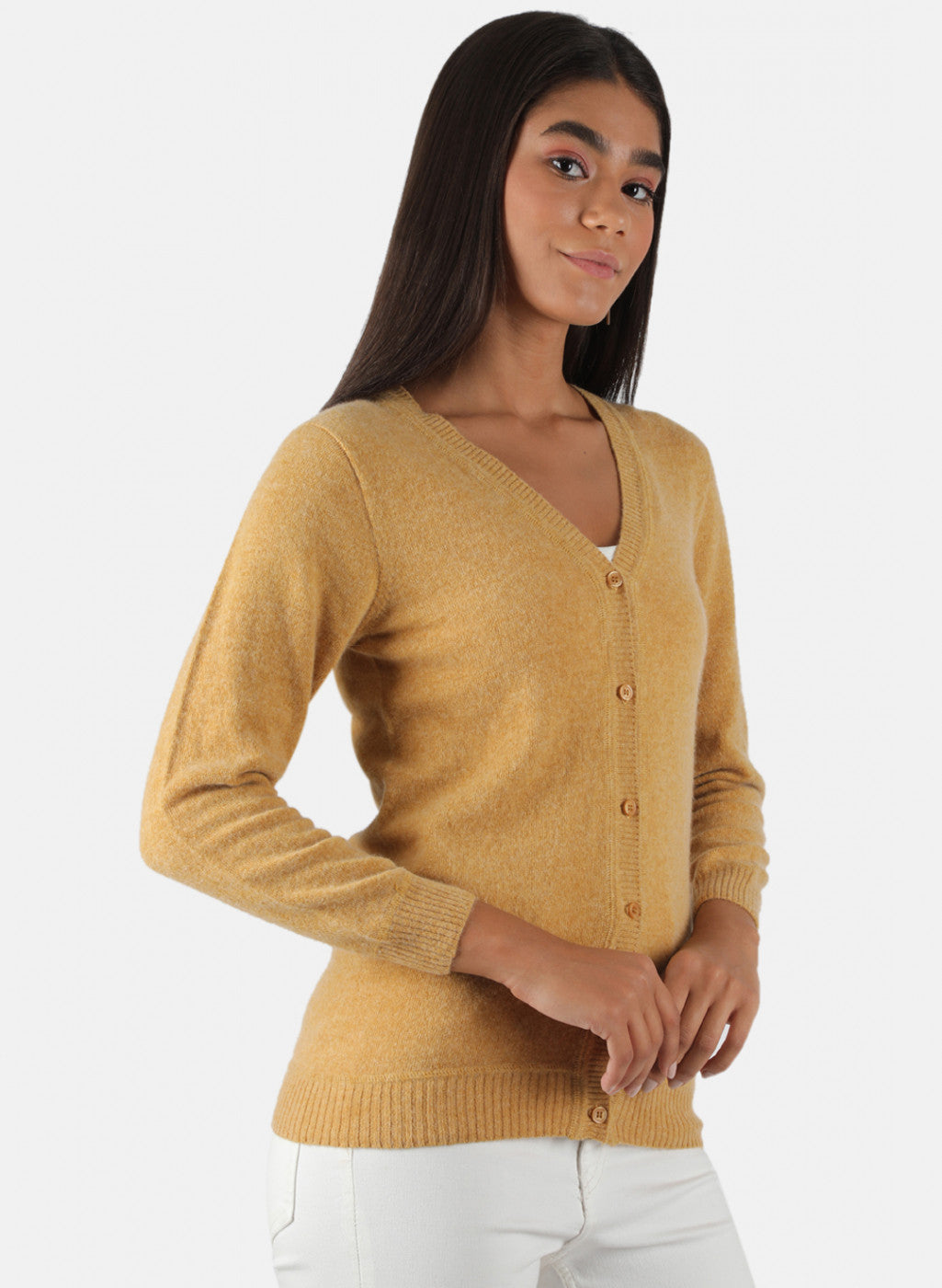 Women Mustard Solid Cardigan