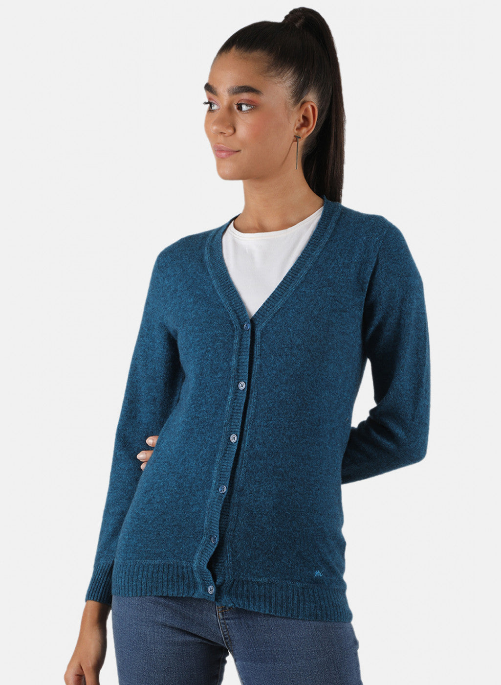 Women Blue Solid Cardigan